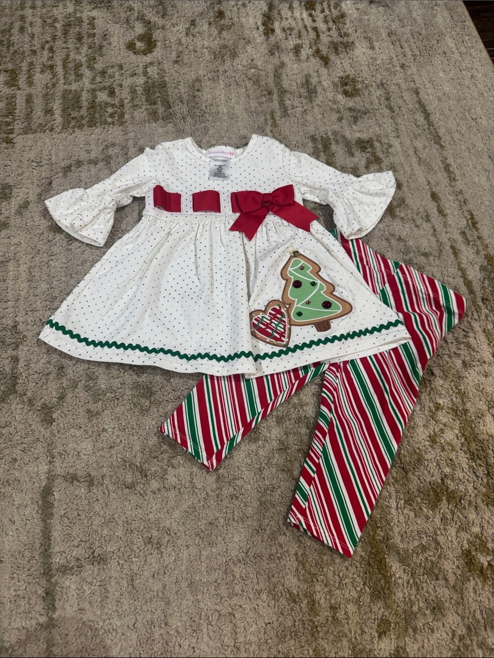 Bonnie Jean Toddler Girl Christmas Tree Top & Striped Leggings 2T